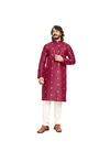 Light Maroon Butti Embroidery Work Art Silk Festive Wear Kurta Pajama 1001